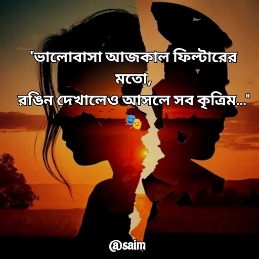 Quote by Saim Akhtar - "ভালোবাসা আজকাল ফিল্টারের মতো,
রঙিন দেখালেও আসলে সব কৃত্রিম…" 🎭
 - Made using Quotes Creator App, Post Maker App