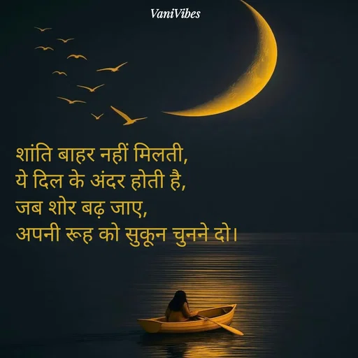 Quote by Vani Vibes - शांति बाहर नहीं मिलती,
ये दिल के अंदर होती है,
जब शोर बढ़ जाए,
अपनी रूह को सुकून चुनने दो। - Made using Quotes Creator App, Post Maker App