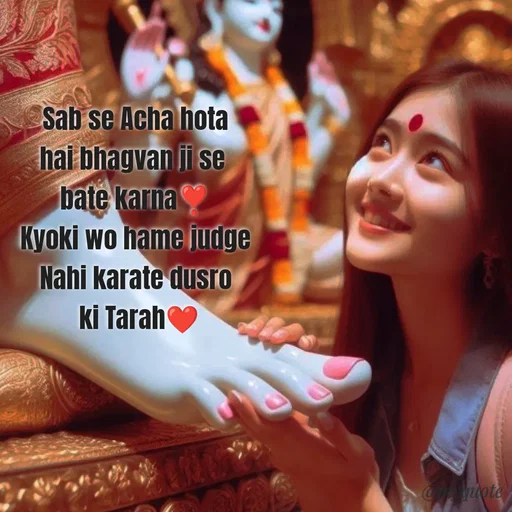 Quote by P D - Sab se Acha hota
hai bhagvan ji se 
bate karna❣️
 Kyoki wo hame judge 
Nahi karate dusro
 ki Tarah❤ - Made using Quotes Creator App, Post Maker App