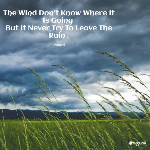 Quote by Swati Senapati - The Wind Don't Know Where It Is Going 
But It Never Try To Leave The Rain .

~Swati - Made using Quotes Creator App, Post Maker App
