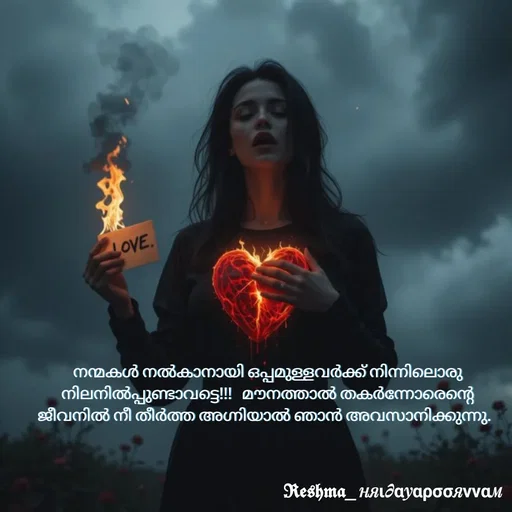 Quote by Sivedhya San - നന്മകൾ നൽകാനായി ഒപ്പമുള്ളവർക്ക് നിന്നിലൊരു നിലനിൽപ്പുണ്ടാവട്ടെ!!!   മൗനത്താൽ തകർന്നോരെന്റെ ജീവനിൽ നീ തീർത്ത അഗ്നിയാൽ ഞാൻ അവസാനിക്കുന്നു.   - Made using Quotes Creator App, Post Maker App