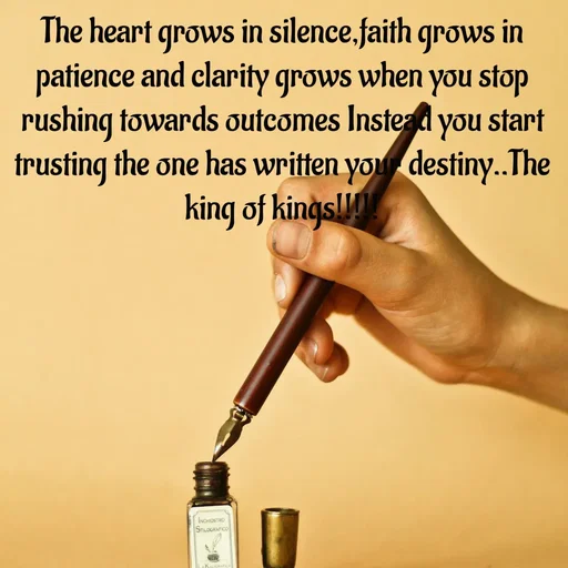 Quote by Tasneem Ara - The heart grows in silence,faith grows in patience and clarity grows when you stop rushing towards outcomes Instead you start trusting the one has written your destiny..The king of kings!!!!! - Made using Quotes Creator App, Post Maker App