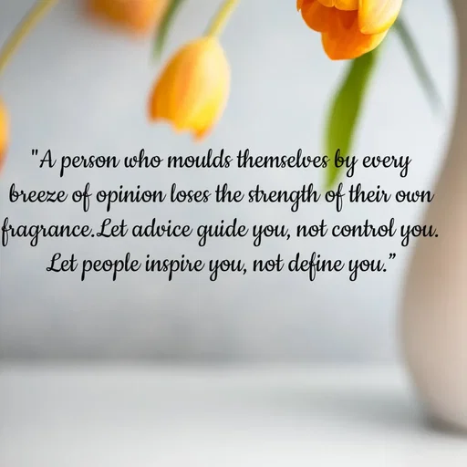 Quote by Tasneem Ara - "A person who moulds themselves by every breeze of opinion loses the strength of their own fragrance.Let advice guide you, not control you. Let people inspire you, not define you.” - Made using Quotes Creator App, Post Maker App