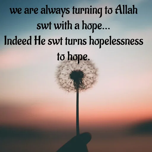 Quote by Tasneem Ara - we are always turning to Allah swt with a hope...
Indeed He swt turns hopelessness to hope. - Made using Quotes Creator App, Post Maker App