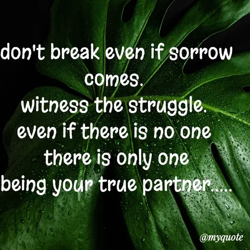 Quote by dream. girl - don't break even if sorrow comes. 
witness the struggle. 
even if there is no one 
there is only one
being your true partner.....

 - Made using Quotes Creator App, Post Maker App