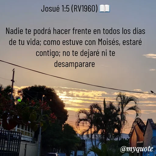 Quote by Ivis Cerrato - 
Josué 1:5 (RV1960) 📖

Nadie te podrá hacer frente en todos los días de tu vida; como estuve con Moisés, estaré contigo; no te dejaré ni te
desamparare  - Made using Quotes Creator App, Post Maker App