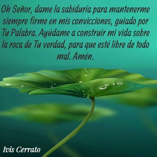 Quote by Ivis Cerrato - Oh Señor, dame la sabiduría para mantenerme siempre firme en mis convicciones, guiado por Tu Palabra. Ayúdame a construir mi vida sobre la roca de Tu verdad, para que esté libre de todo mal. Amén. - Made using Quotes Creator App, Post Maker App