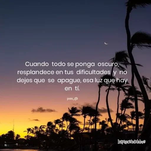 Quote by marce vergara - Cuando  todo se ponga  oscuro,  resplandece en tus  dificultades  y  no dejes que  se  apague, esa luz que hay  en  tí.

pao_@ - Made using Quotes Creator App, Post Maker App