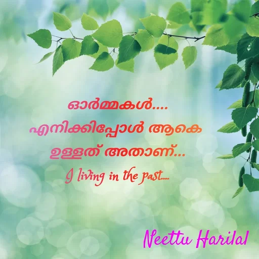 Quote by Neettu Harilal - ഓർമ്മകൾ....
എനിക്കിപ്പോൾ ആകെ 
ഉള്ളത് അതാണ്...
I living in the past.... - Made using Quotes Creator App, Post Maker App