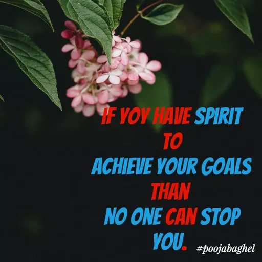 Quote by Pooja Baghel - F YOY HAVE SPIRIT
TO
ACHIEVE YOUR GOALS
THAN
NO ONE CAN STOP
YOU.
#poojabaghel
 - Made using Quotes Creator App, Post Maker App