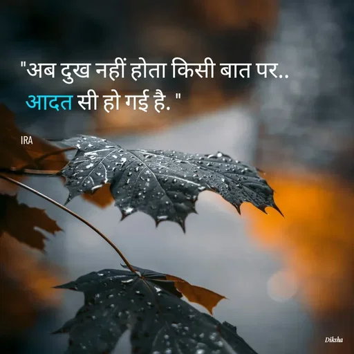 Quote by IRA - "अब दुख नहीं होता किसी बात पर..
 आदत सी हो गई है. "

IRA  - Made using Quotes Creator App, Post Maker App
