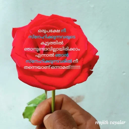Quote by RENJITH VAYALAR - ഒരുപക്ഷേ നീ സ്നേഹിക്കുന്നവരുടെ കൂട്ടത്തിൽ ഞാനുണ്ടാവില്ലായിരിക്കാം എന്നാൽ ഞാൻ സ്നേഹിക്കുന്നവരിൽ നീ തന്നെയാണ് ഒന്നാമത്!!!!!!!! - Made using Quotes Creator App, Post Maker App