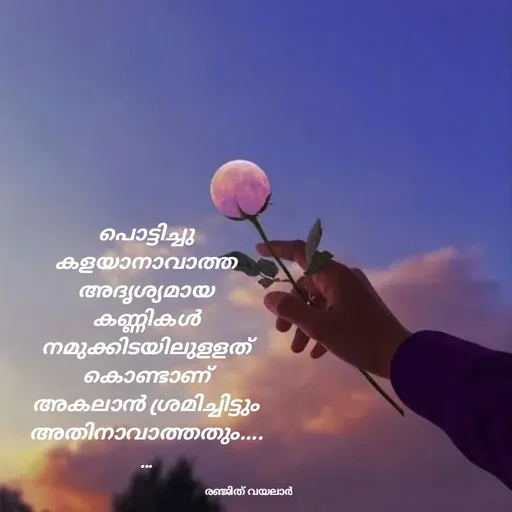 Quote by RENJITH VAYALAR - പൊട്ടിച്ചു കളയാനാവാത്ത അദൃശ്യമായ കണ്ണികൾ നമുക്കിടയിലുളളത് കൊണ്ടാണ് അകലാൻ ശ്രമിച്ചിട്ടും  അതിനാവാത്തതും....... - Made using Quotes Creator App, Post Maker App
