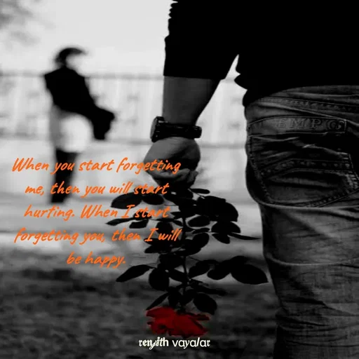 Quote by RENJITH VAYALAR - When you start forgetting me, then you will start hurting. When I start forgetting you, then I will be happy. - Made using Quotes Creator App, Post Maker App