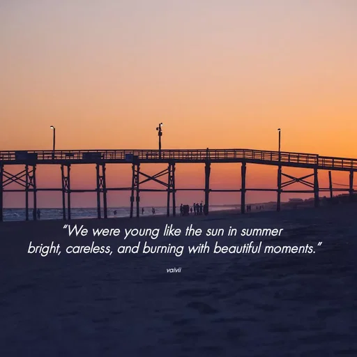 Quote by Vaivii Jaybhaye - “We were young like the sun in summer 
bright, careless, and burning with beautiful moments.”

vaivii - Made using Quotes Creator App, Post Maker App