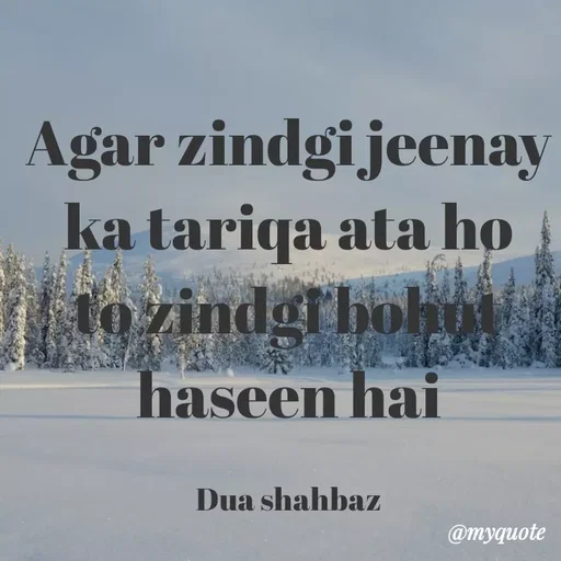 Quote by Dua Shahbaz - Agar zindgi jeenay ka tariqa ata ho to zindgi bohut haseen hai

Dua shahbaz - Made using Quotes Creator App, Post Maker App