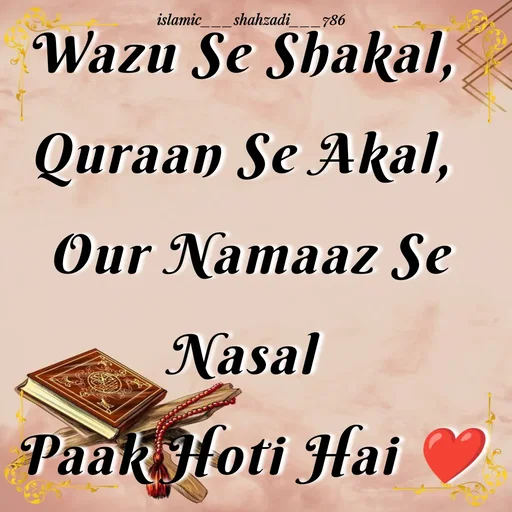Quote by islamic___shahzadi___786 - Wazu Se Shakal, 
Quraan Se Akal, 
Our Namaaz Se Nasal 
Paak Hoti Hai ❤️ - Made using Quotes Creator App, Post Maker App