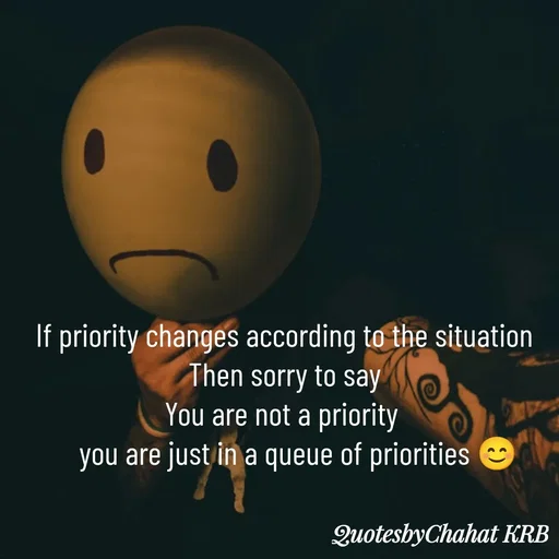 Quote by Khushbu Begani - If priority changes according to the situation
Then sorry to say
You are not a priority 
    you are just in a queue of priorities 😊 - Made using Quotes Creator App, Post Maker App