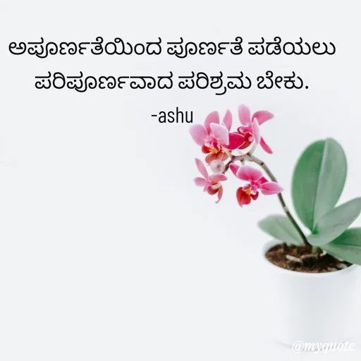 Quote by Haseena Kote - ಅಪೂರ್ಣತೆಯಿಂದ ಪೂರ್ಣತೆ ಪಡೆಯಲು ಪರಿಪೂರ್ಣವಾದ ಪರಿಶ್ರಮ ಬೇಕು.
-ashu - Made using Quotes Creator App, Post Maker App