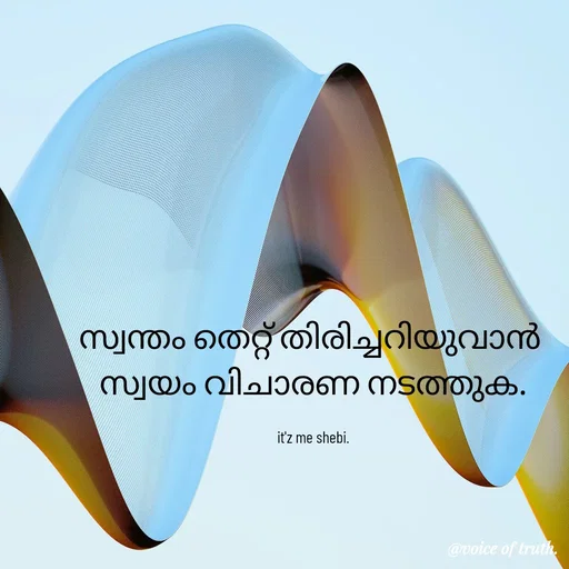 Quote by Shabeena P S - സ്വന്തം തെറ്റ് തിരിച്ചറിയുവാൻ 
സ്വയം വിചാരണ നടത്തുക.

it'z me shebi. - Made using Quotes Creator App, Post Maker App
