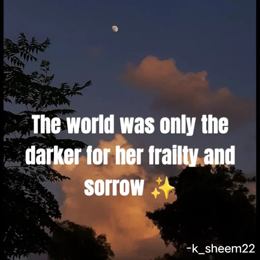 Quote by Khan Sheema - The world was only the darker for her frailty and sorrow ✨ - Made using Quotes Creator App, Post Maker App