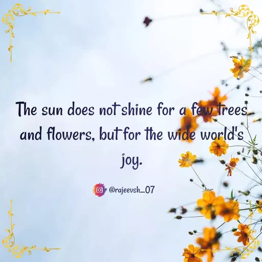 Quote by Rajeev Sharma - The sun does not shine for a few trees and flowers, but for the wide world's joy.

@rajeevsh_07 - Made using Quotes Creator App, Post Maker App