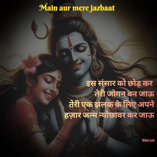 Quote by Nikki koli - इस संसार को छोड़ कर 
तेरी जोगन बन जाऊ
तेरी एक झलक के लिए अपने
हज़ार जन्म न्योछावर कर जाऊ



Nikki koli - Made using Quotes Creator App, Post Maker App