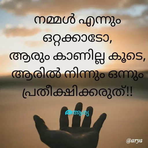 Quote by Arya Remanan - നമ്മൾ എന്നും ഒറ്റക്കാടോ,
ആരും കാണില്ല കൂടെ,
ആരിൽ നിന്നും ഒന്നും പ്രതീക്ഷിക്കരുത്!!

@ആര്യ  - Made using Quotes Creator App, Post Maker App