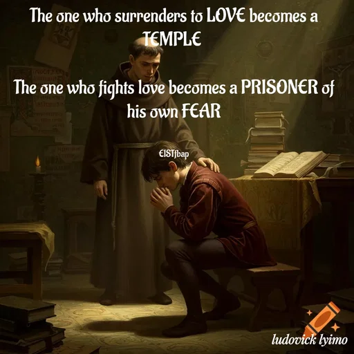 Quote by Ludovick Lyimo - The one who surrenders to LOVE becomes a TEMPLE 

The one who fights love becomes a PRISONER of his own FEAR


EISTfbap - Made using Quotes Creator App, Post Maker App