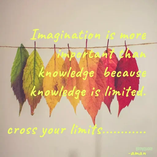 Quote by Aman Singh - Imagination is more
cant than
knowledge because
knowledge is limited
cross your limits.. ..
Omyquote
-aman
 - Made using Quotes Creator App, Post Maker App