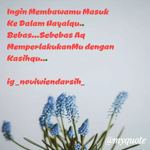 Quote by Novi Wiendarsih - Ingin Membawamu Masuk 
Ke Dalam Hayalqu..
Bebas...Sebebas Aq MemperlakukanMu dengan
Kasihqu...

ig _noviwiendarsih_ - Made using Quotes Creator App, Post Maker App