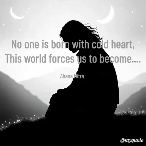 Quote by Ahana Mitra - No one is born with cold heart,
This world forces us to become....

Ahana Mitra  - Made using Quotes Creator App, Post Maker App